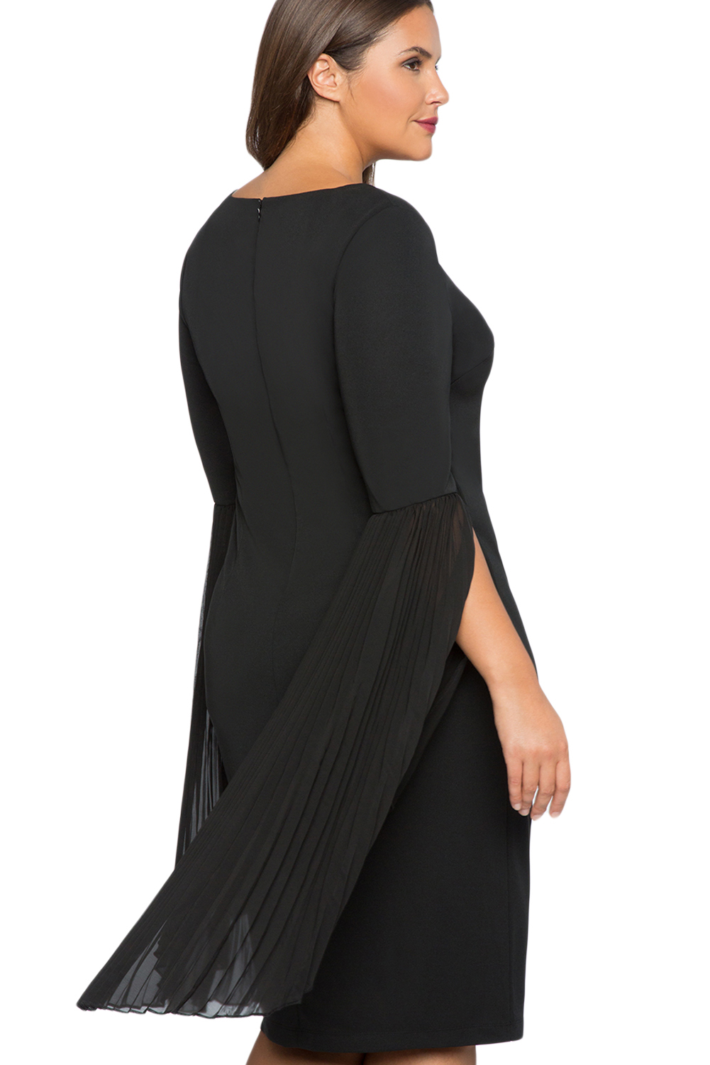 BY61753-2 Black Pleated Flare Sleeve Plus Size Dress